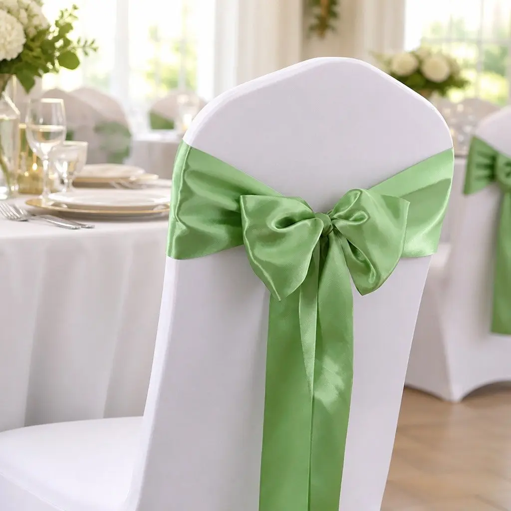 Satin Table Runner Chair Sash Grass Green 278cm Art Deco Wedding Party Decor