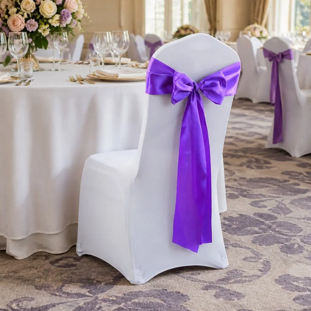Satin Chair Sashes Lavender 278x18cm Reusable Stain Resistant 50 Pieces for Weddings Events Parties
