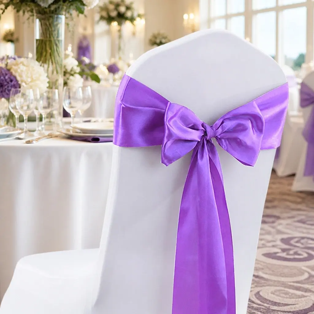 Satin Chair Sashes Lavender 278x18cm Reusable Stain Resistant 50 Pieces for Weddings Events Parties