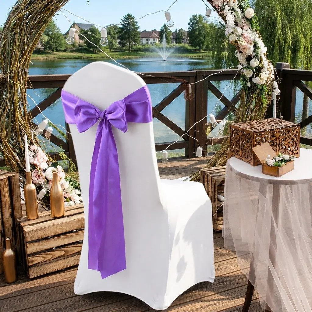 Satin Chair Sashes Lavender 278x18cm Reusable Stain Resistant 50 Pieces for Weddings Events Parties
