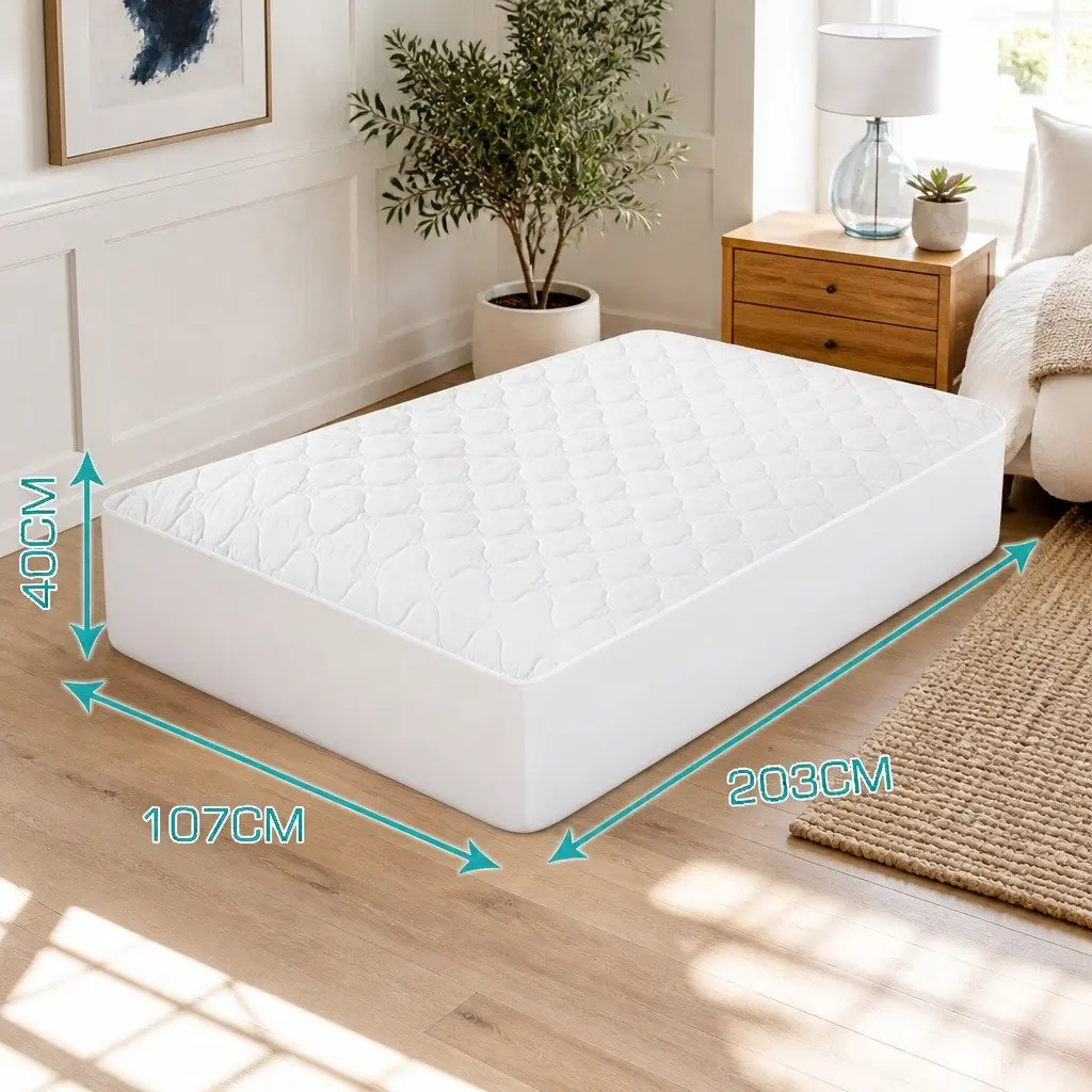 King Single Fitted Waterproof Mattress Protector Dust Mite Allergen Prevention White