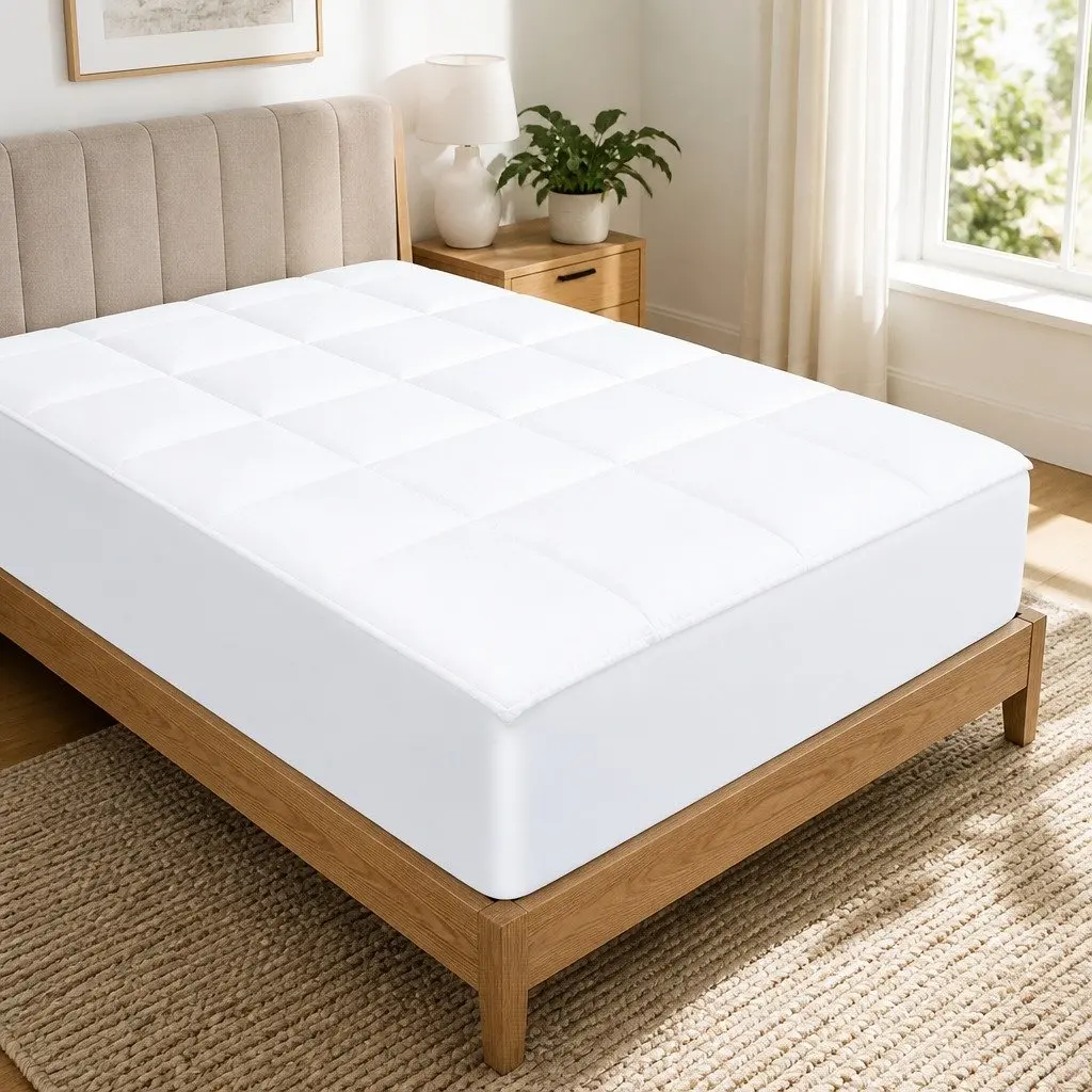 King Single Fitted Waterproof Mattress Protector Dust Mite Allergen Prevention White