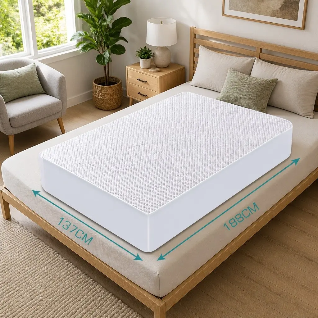 Double Fitted Mattress Topper Waterproof Cooling Polyester Elastic White 188cm x 137cm