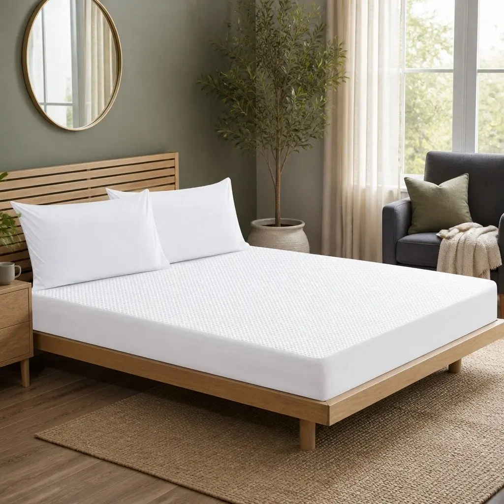 Double Fitted Mattress Topper Waterproof Cooling Polyester Elastic White 188cm x 137cm