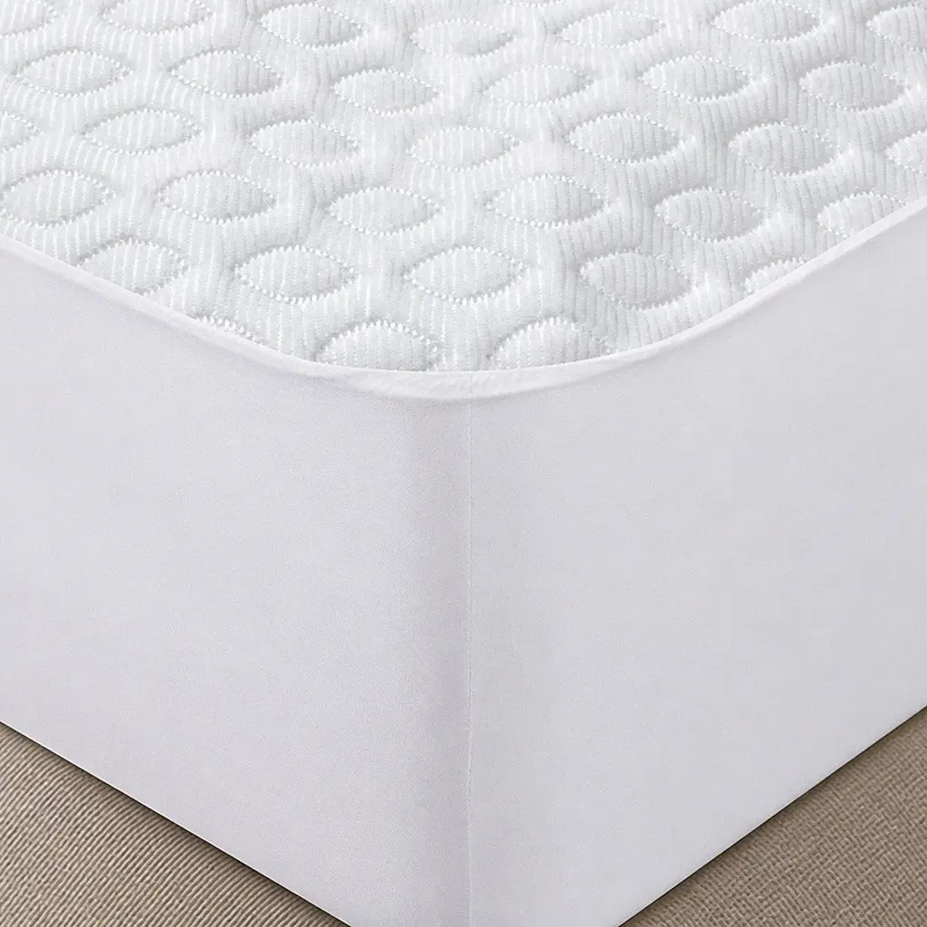 Single Polyester Mattress Protector Topper Waterproof Cooling Fitted Skirt 188cm x 91cm White