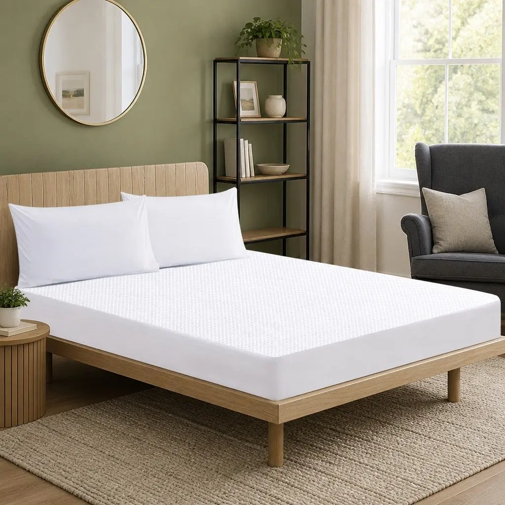 Single Polyester Mattress Protector Topper Waterproof Cooling Fitted Skirt 188cm x 91cm White