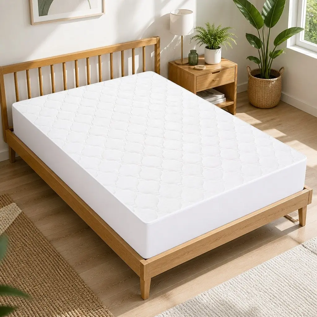 Single Waterproof Fitted Mattress Protector Dust Mite Allergen Prevention White 188cm x 91cm