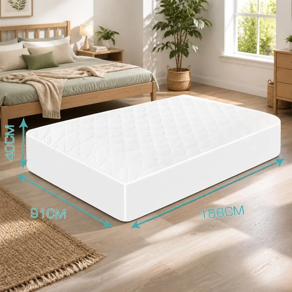 Single Waterproof Fitted Mattress Protector Dust Mite Allergen Prevention White 188cm x 91cm