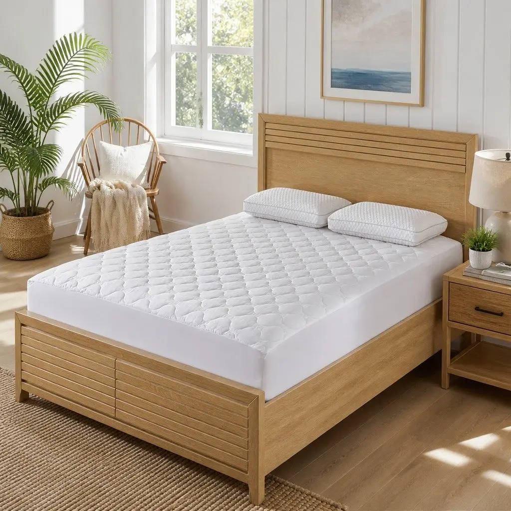 Single Waterproof Fitted Mattress Protector Dust Mite Allergen Prevention White 188cm x 91cm