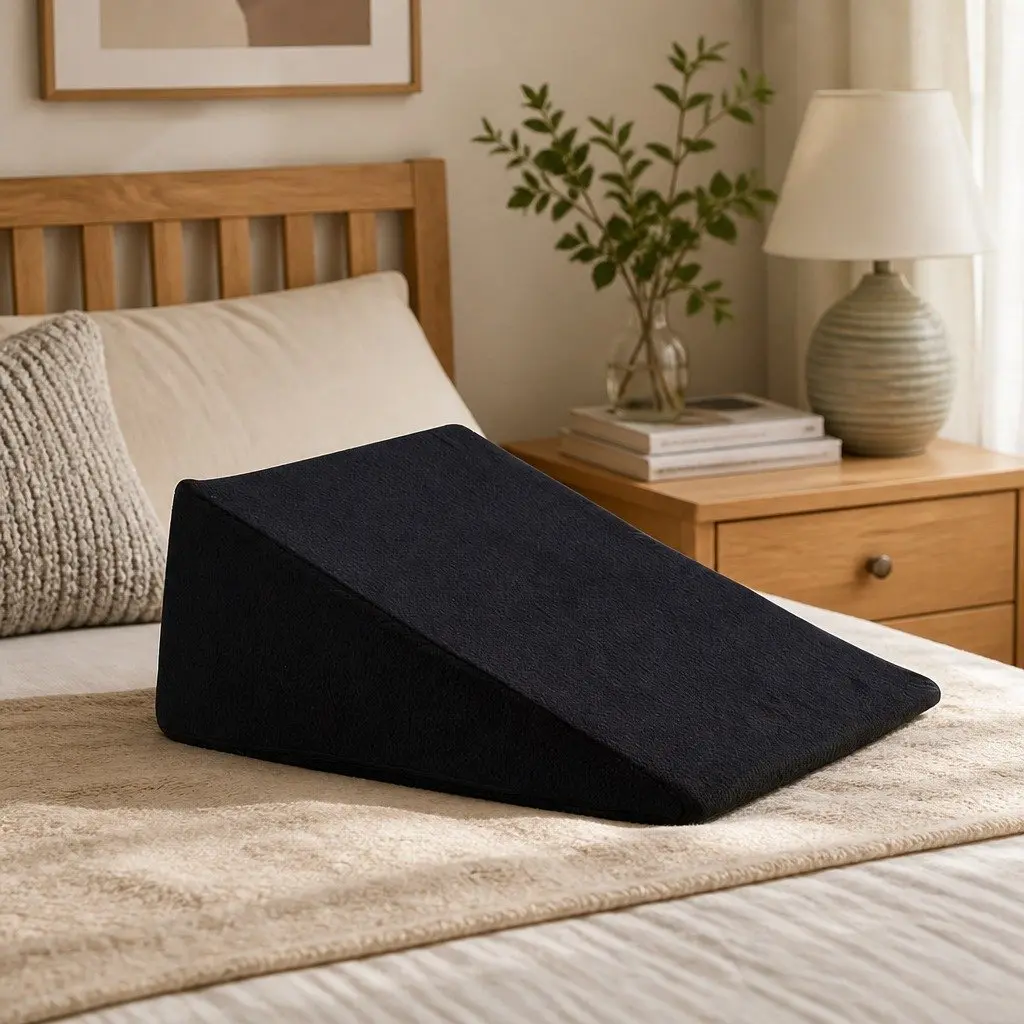 Memory Foam Wedge Pillow Cooling Gel Back Support Cushion Black 61x61x25cm