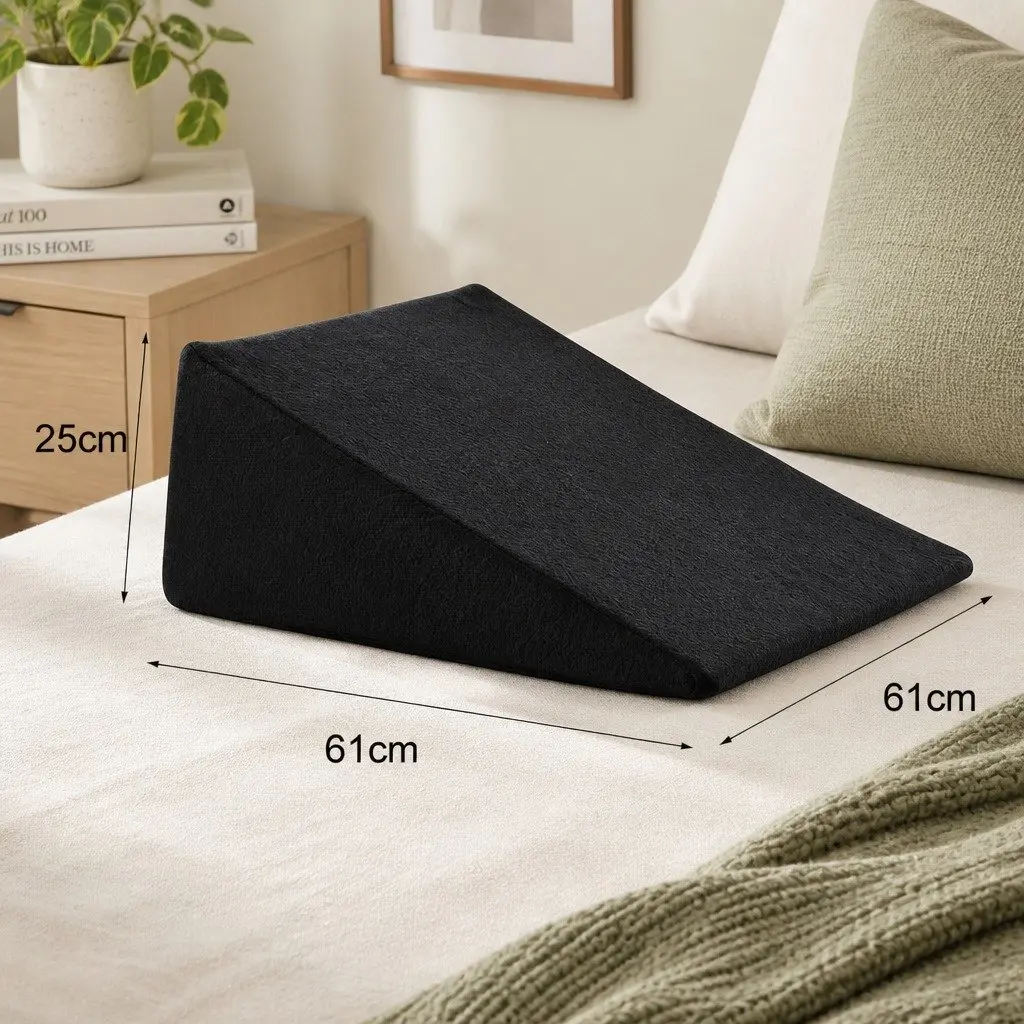 Memory Foam Wedge Pillow Cooling Gel Back Support Cushion Black 61x61x25cm