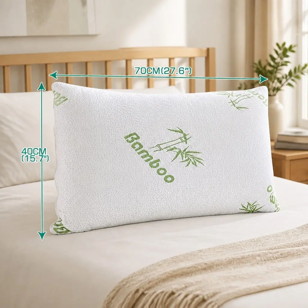 Memory Foam Pillow Bamboo Fabric Cover 70cm x 40cm Neck Support Pressure Relief