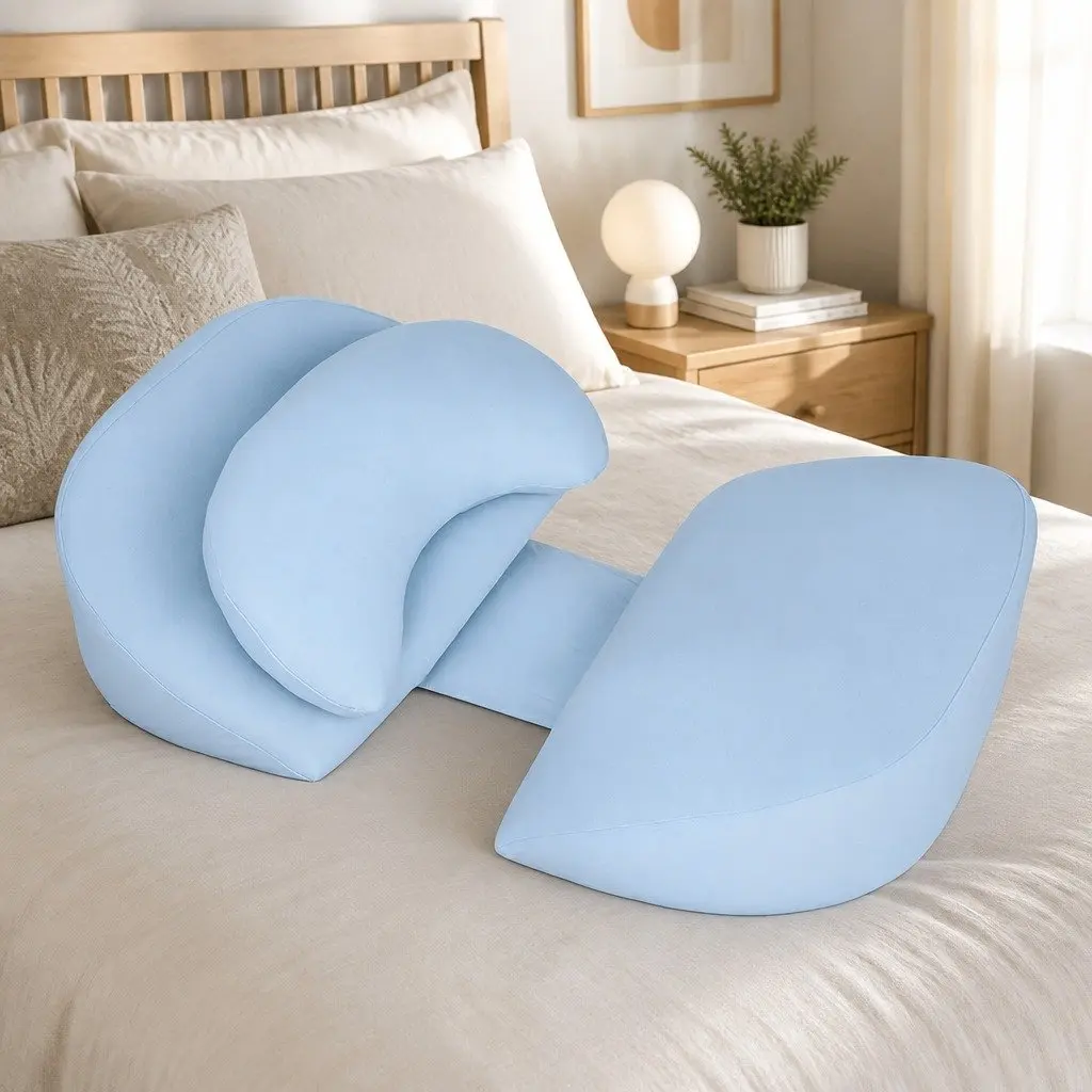Pregnancy Pillow Full Body Maternity Support Adjustable Memory Foam Cotton Spandex Blue 40cm x 24cm x 12cm