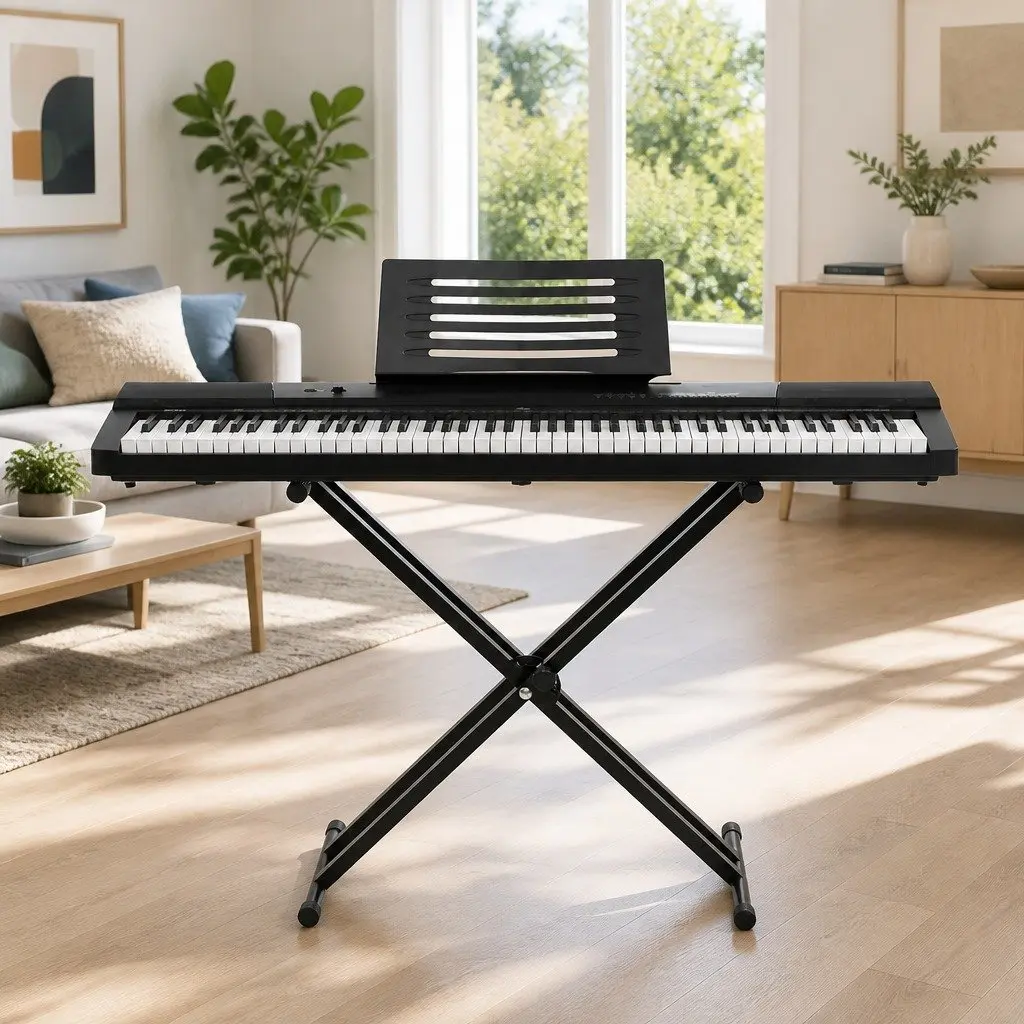 88 Key Digital Electronic Keyboard Touch Sensitive Black with Adjustable Stand Sustain Pedal