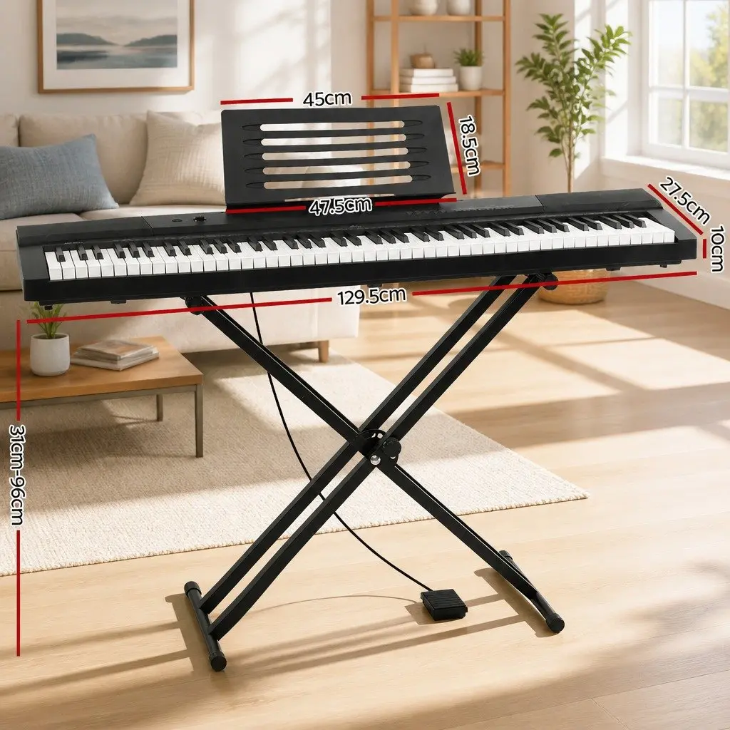 88 Key Digital Electronic Keyboard Touch Sensitive Black with Adjustable Stand Sustain Pedal