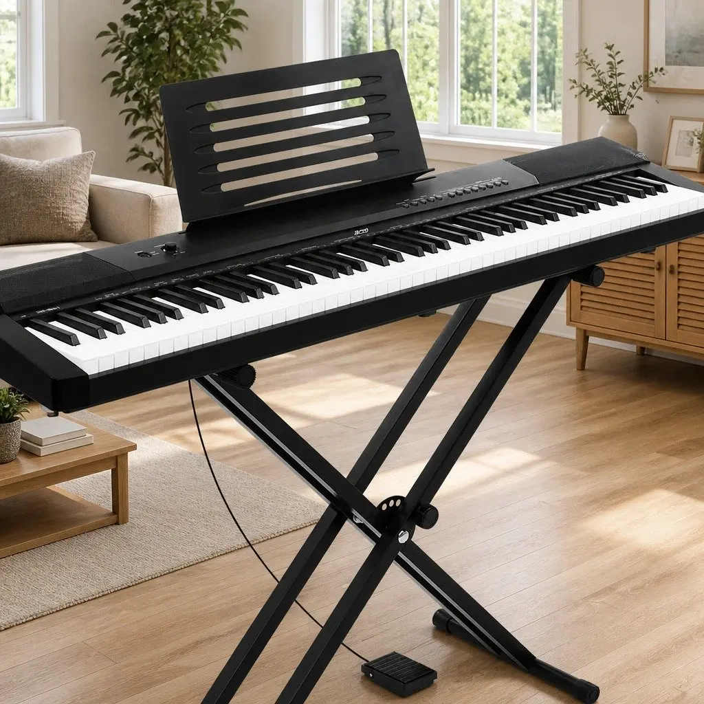 88 Key Digital Electronic Keyboard Touch Sensitive Black with Adjustable Stand Sustain Pedal