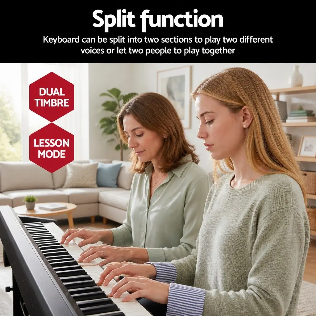 88 Key Digital Electronic Keyboard Touch Sensitive Black with Adjustable Stand Sustain Pedal