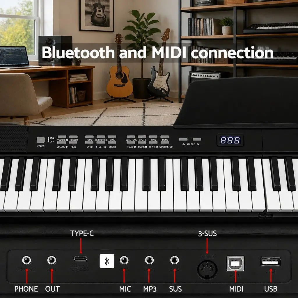 88 Key Foldable Electronic Piano Keyboard Digital Music MIDI USB Bluetooth Black