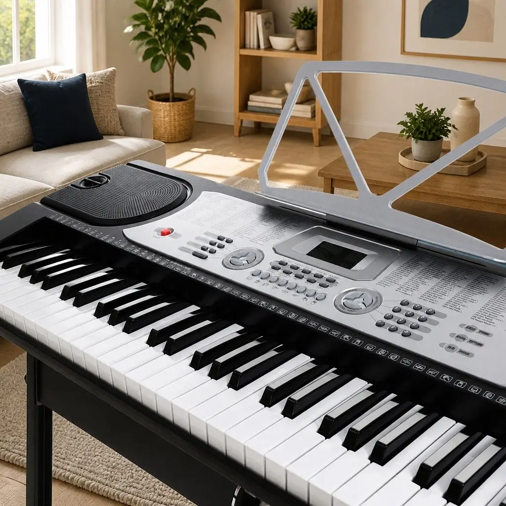 61-Key Electronic Keyboard Digital Music Instrument with LED Adjustable Stand Silver
