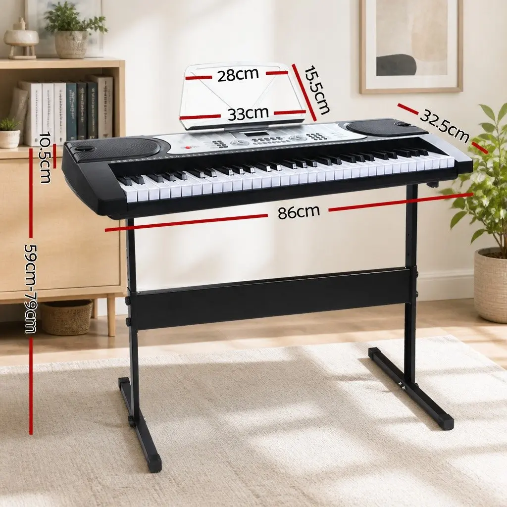 61-Key Electronic Keyboard Digital Music Instrument with LED Adjustable Stand Silver