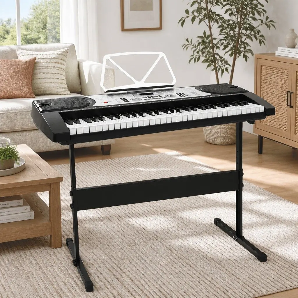 61-Key Electronic Keyboard Digital Music Instrument with LED Adjustable Stand Silver