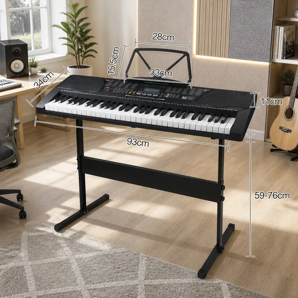 61-Key Digital Piano Keyboard Portable Instrument Lighted Keys Black LCD Display