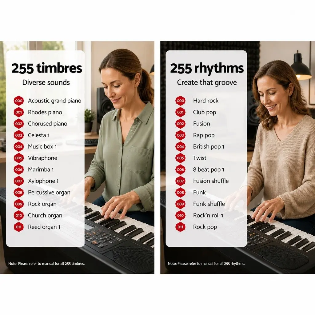 61-Key Digital Piano Keyboard Portable Instrument Lighted Keys Black LCD Display