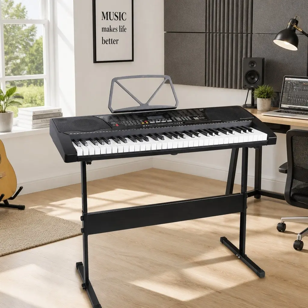 61-Key Digital Piano Keyboard Portable Instrument Lighted Keys Black LCD Display