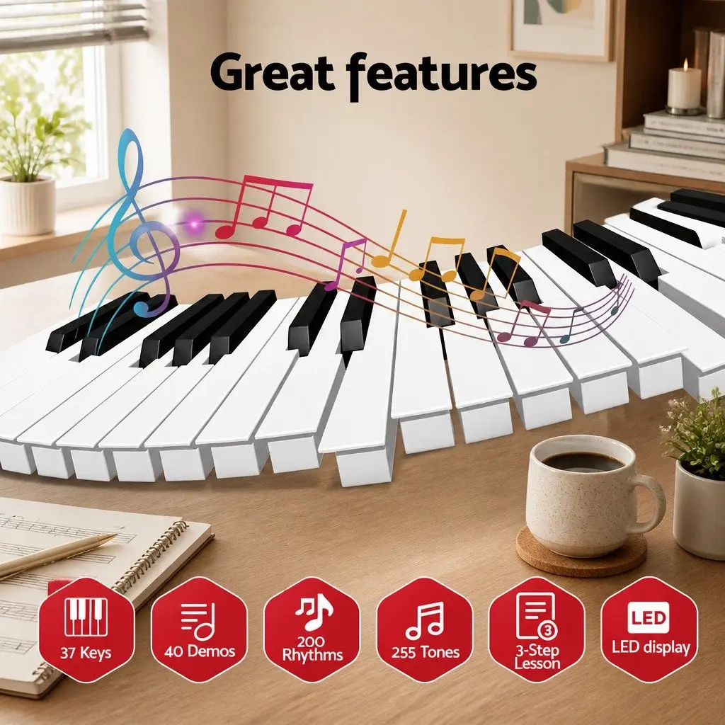 37-Key Digital Piano Keyboard Electric Portable Beginner Black Plastic