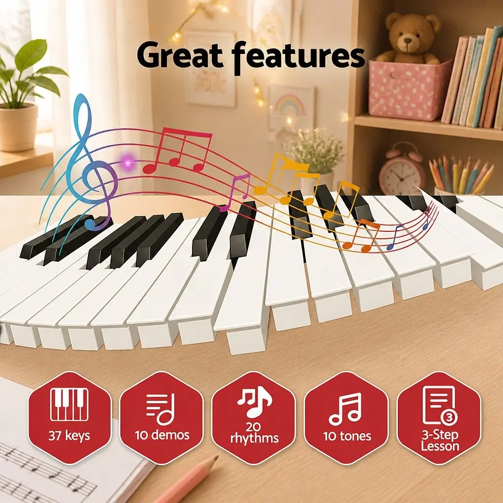 37-Key Digital Piano Keyboard Plastic Compact Pink