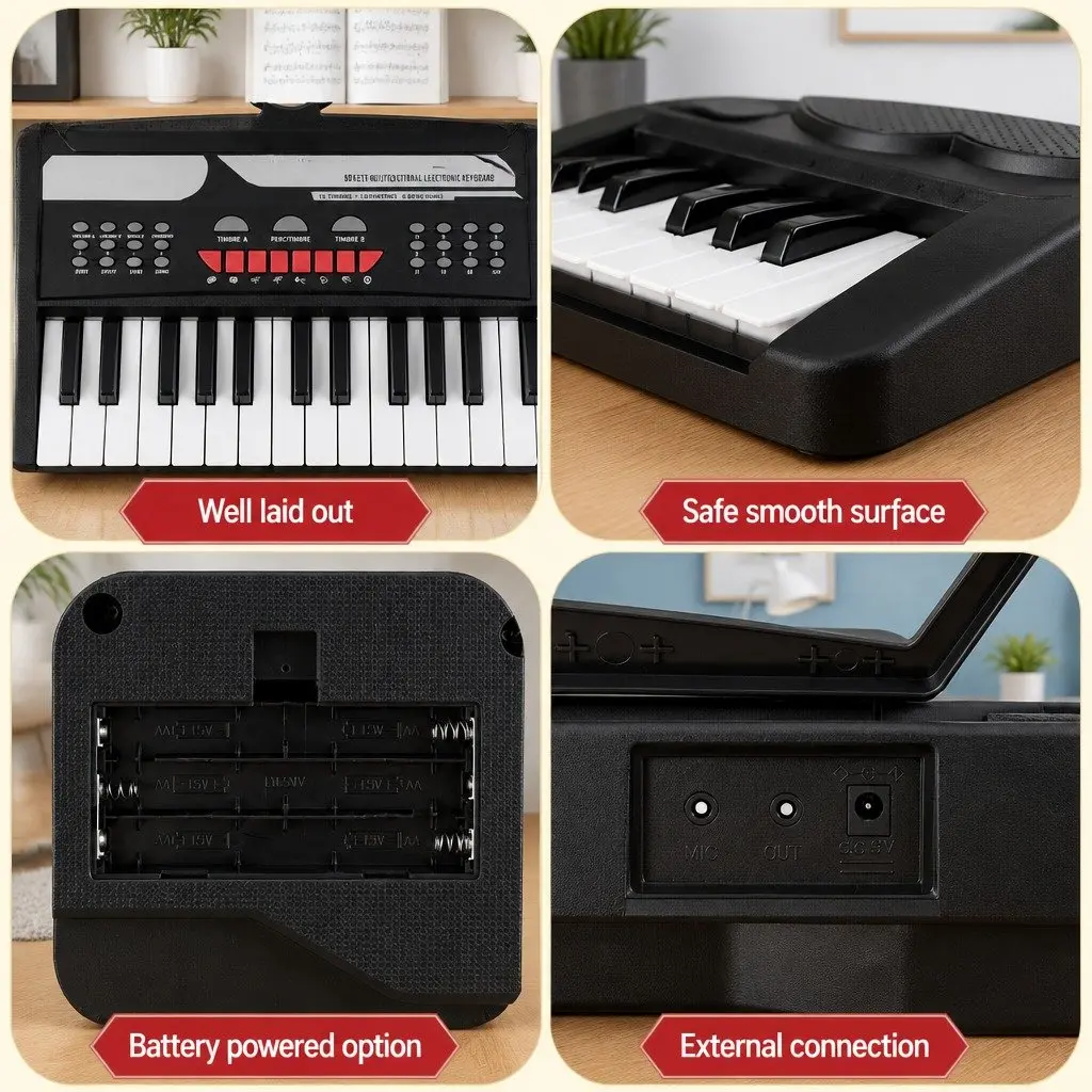 49 Key Electronic Keyboard Portable Digital Piano Black Plastic 745 x 262 x 83 mm