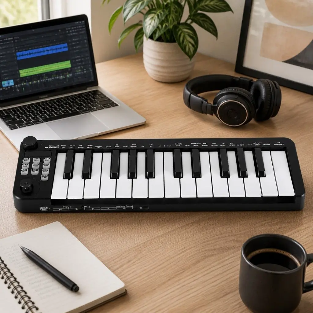 MIDI Keyboard Controller 25-Key Portable USB Music Production Black