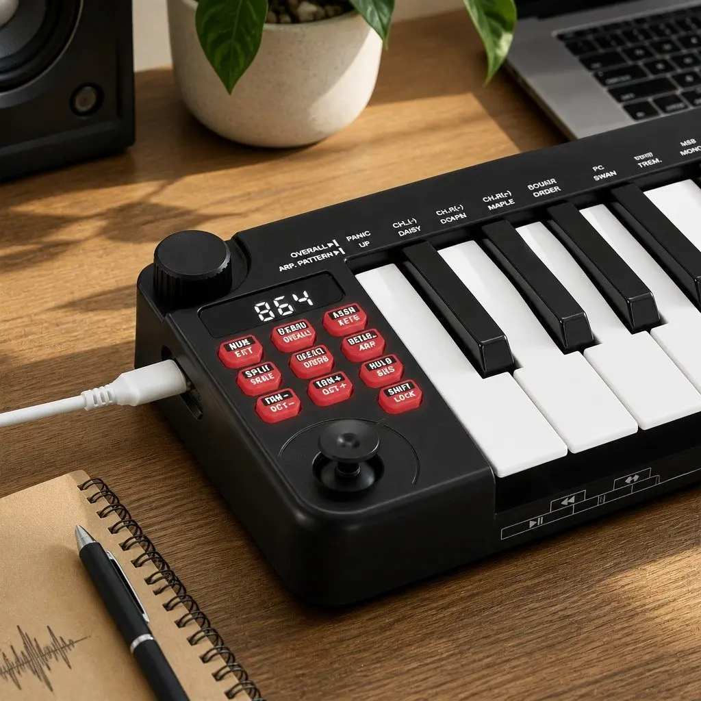 MIDI Keyboard Controller 25-Key Portable USB Music Production Black