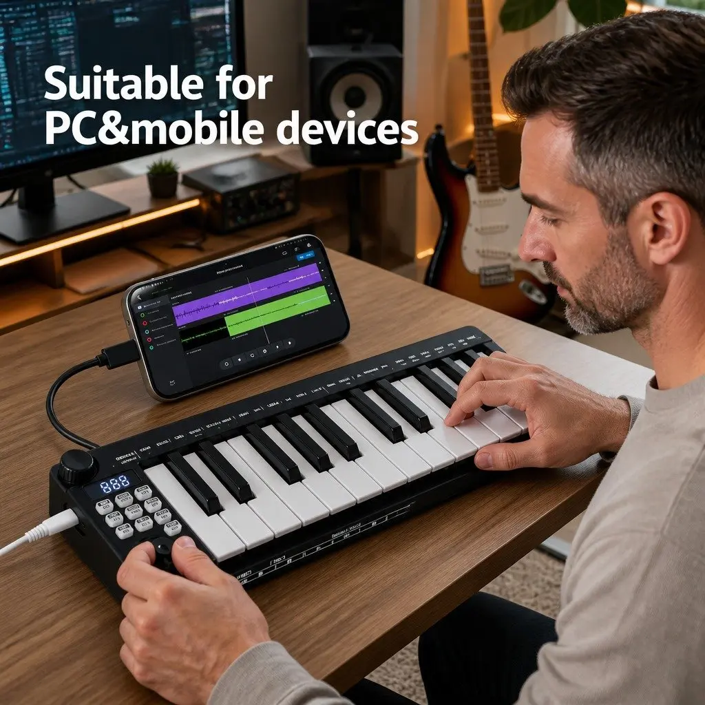 MIDI Keyboard Controller 25-Key Portable USB Music Production Black