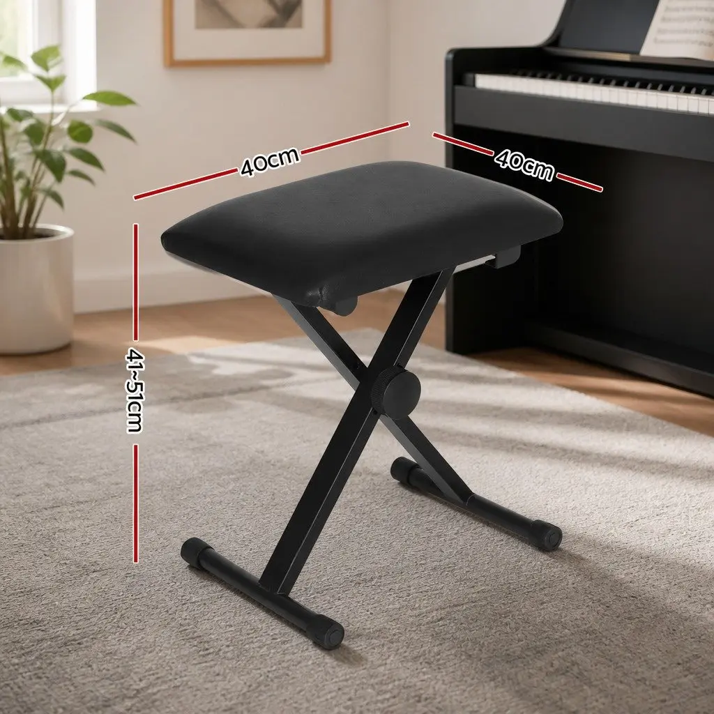 Piano Stool Adjustable Height Black Fabric Seat