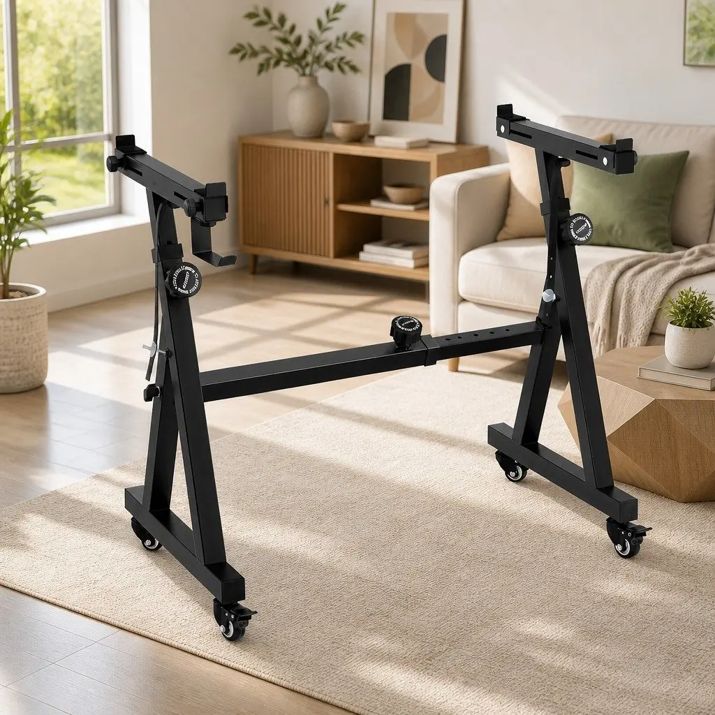 Heavy Duty Z-Frame Piano Stand Adjustable Lockable Wheels Black