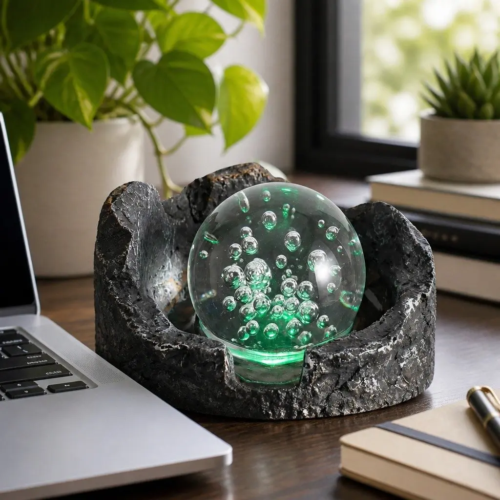 Tabletop Water Fountain Resin LED Light 3 Flow Levels Waterfall Desktop Office