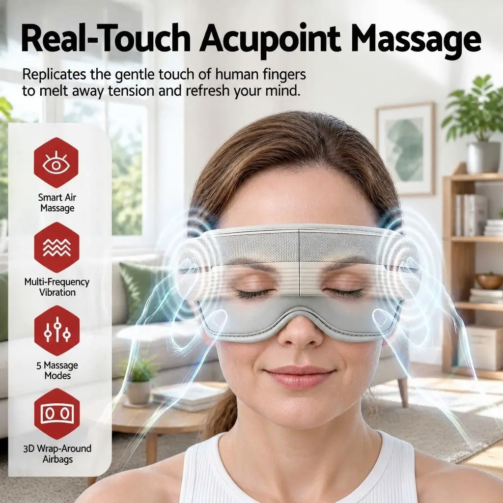 Eye and Head Massager with Heat Air Compression Bluetooth Music 5 Modes Foldable