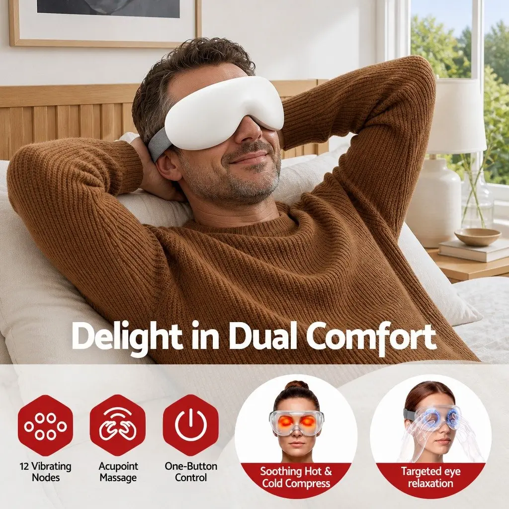 Eye Massager Dual Hot Cold Compress 12 Vibrating Nodes White