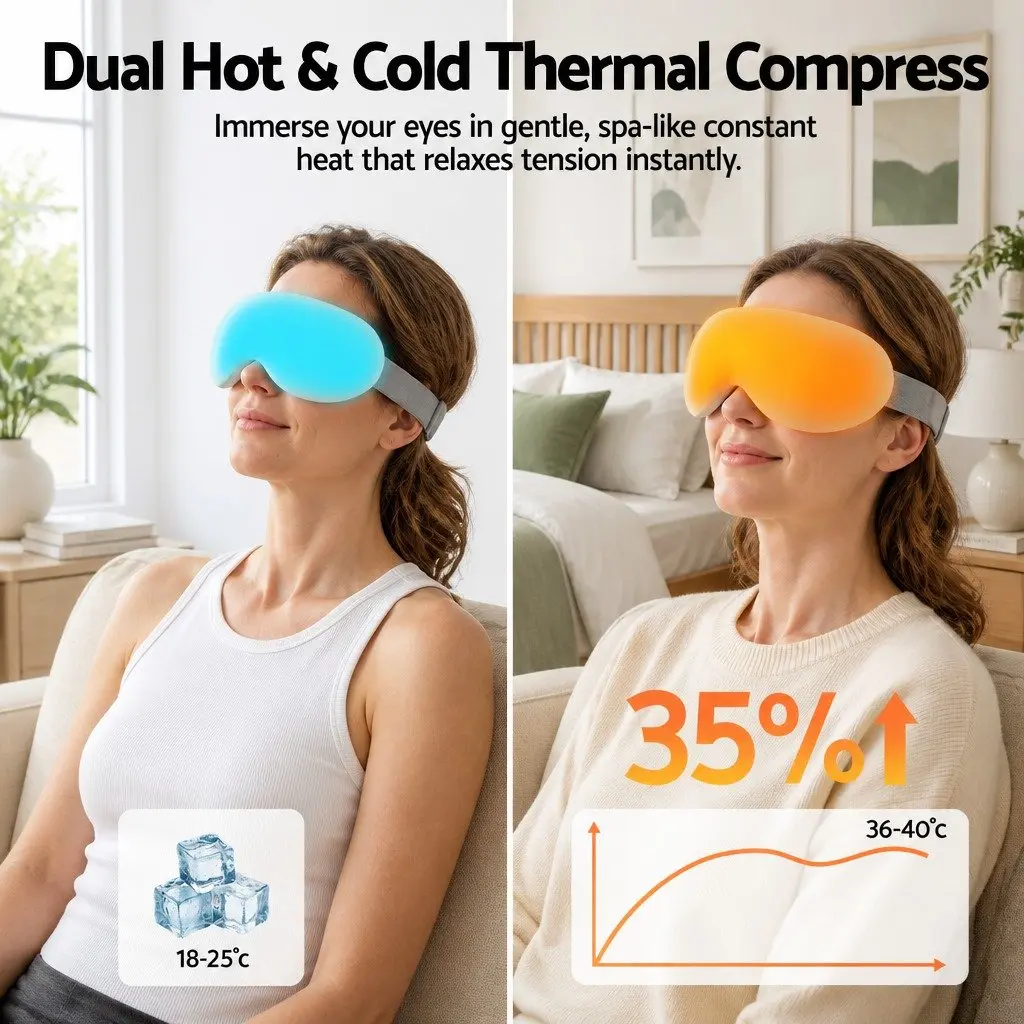 Eye Massager Dual Hot Cold Compress 12 Vibrating Nodes White