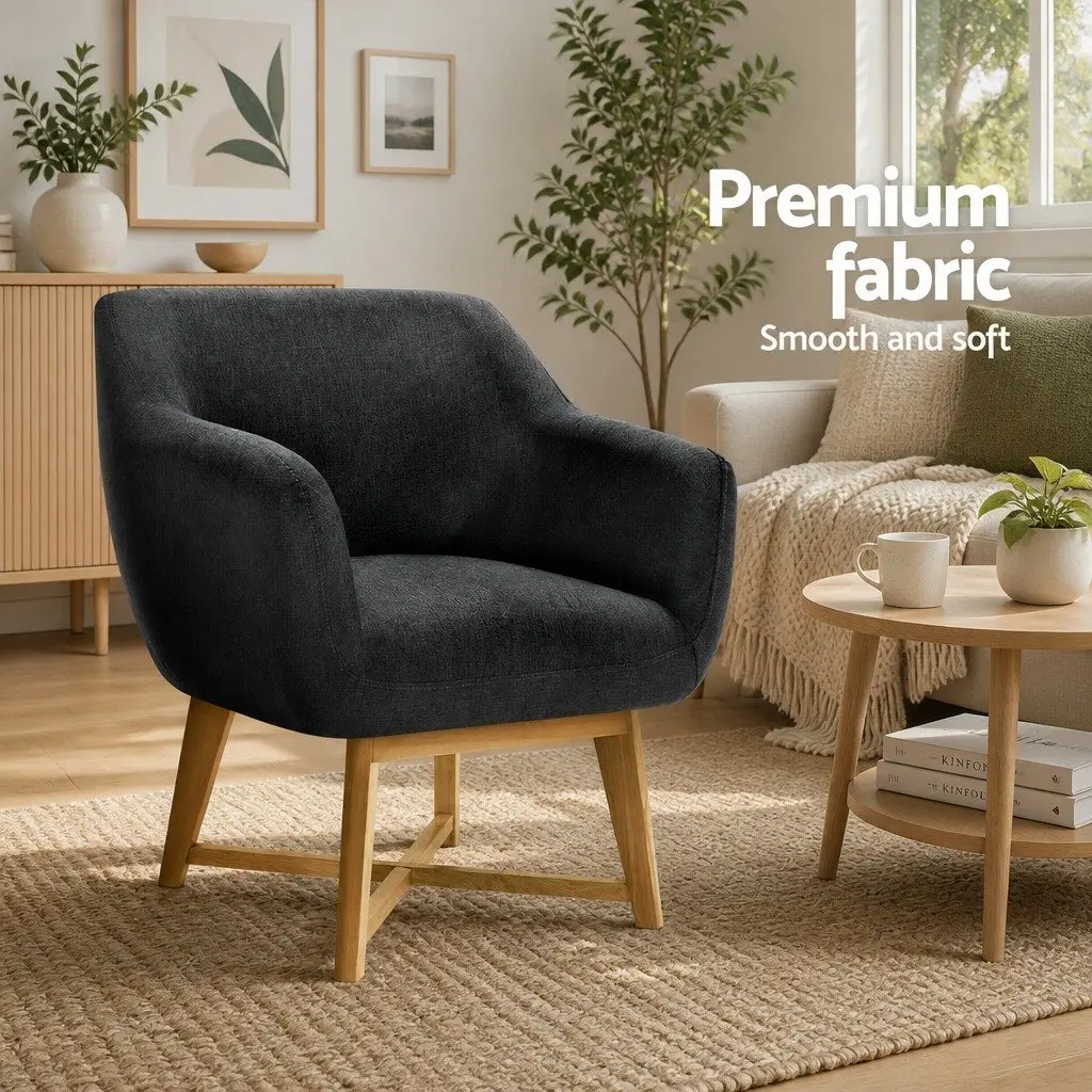 Armchair High Resilience Foam Charcoal Faux Linen Criss-Cross Base