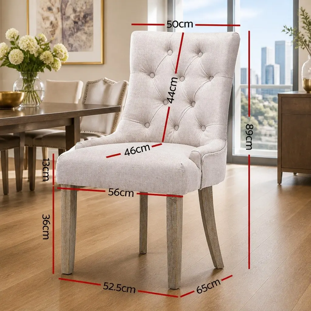 Dining Chairs Set of 4 Linen French Provincial Beige Tufted Button Design