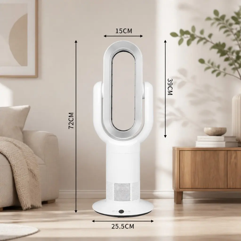 Bladeless Tower Fan Electric Cooler Remote Control 35W White with Silver 72cm
