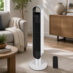 Tower Fan Portable Oscillating White Remote Control 3 Speed 80 Degree Swivel