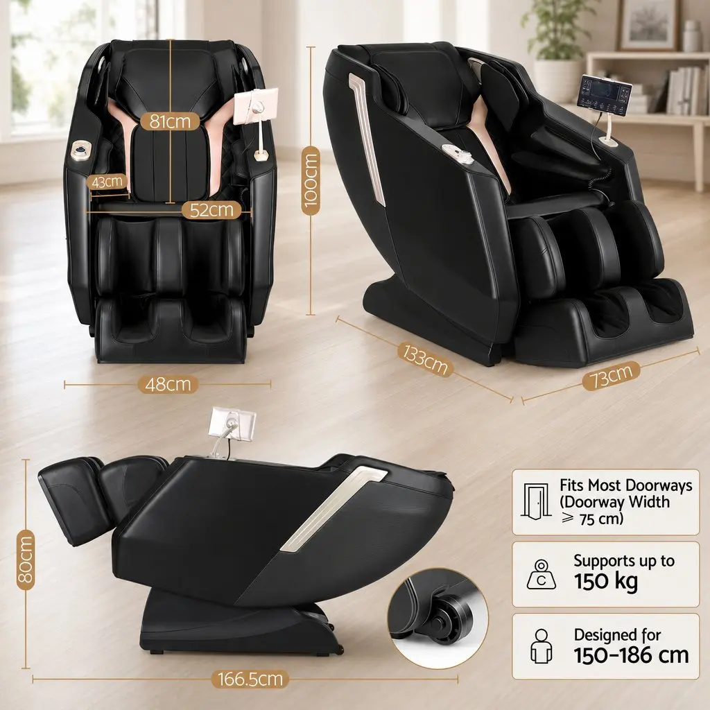 Massage Chair Full Body Zero Gravity Recliner PU Leather Black
