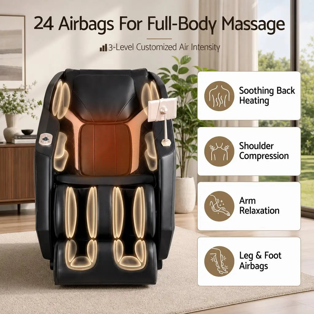 Massage Chair Full Body Zero Gravity Recliner PU Leather Black