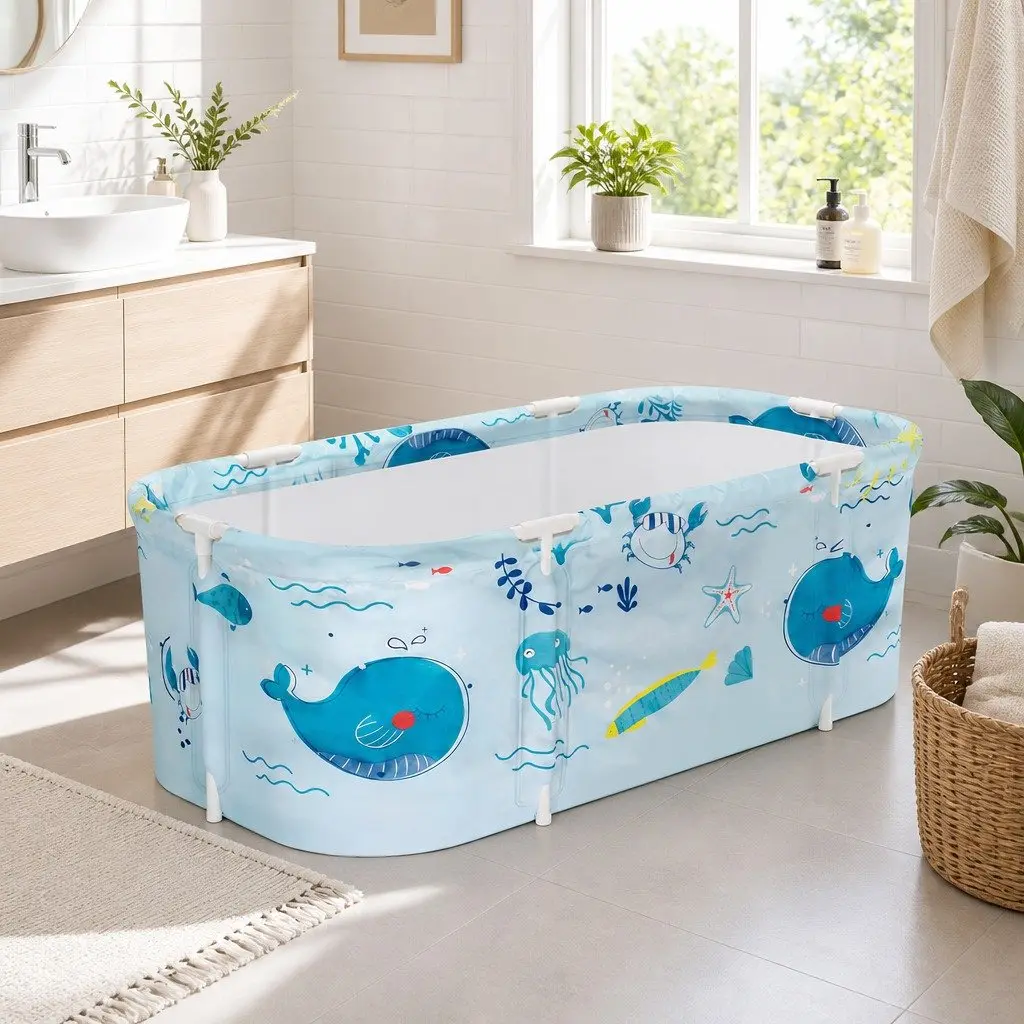 Foldable Bathtub Inflatable Oxford Cloth 134x65cm Blue