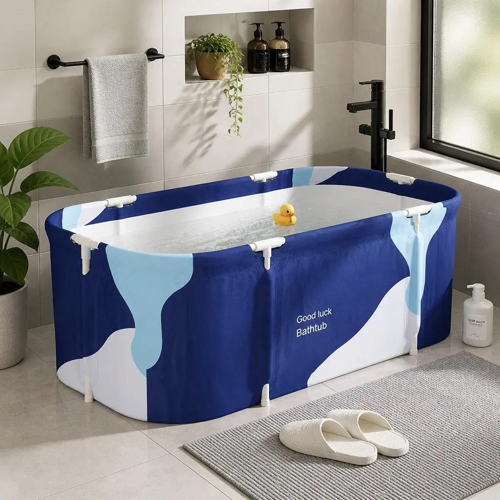 Foldable Bathtub Inflatable Portable Spa Navy Blue 134 x 65 x 46.5 cm