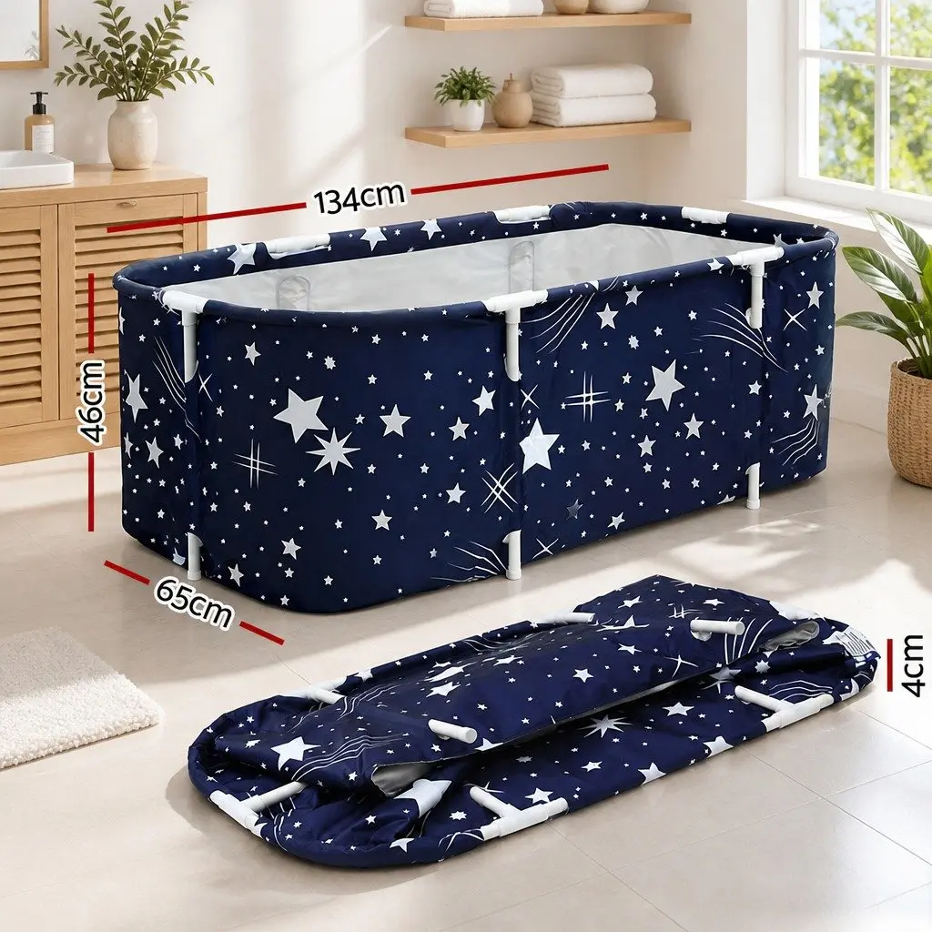 Foldable Bathtub PVC Inflatable Navy Blue 134x65cm