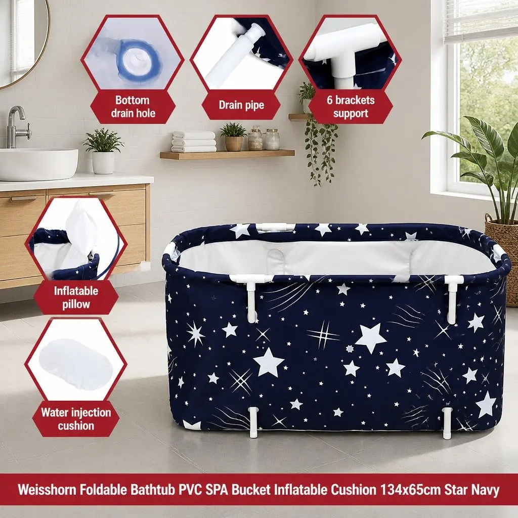Foldable Bathtub PVC Inflatable Navy Blue 134x65cm